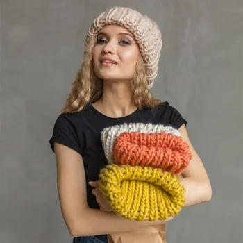  Hirigin Modes Eiropas Sieviešu Cepure 2019 Ziemas Cepures Sievietēm Beanie Dzidri Krāsu Krokainajām Rupjas Vilnas Cepurīte Sasilšanu Trikotāžas Beanies