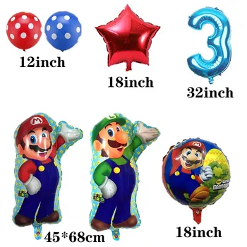  16pcs Super Mario Baloni 32 collu Numuru Baloni, Zēns, Meitene, Dzimšanas dienas svinības Luigi Mario Bros Mylar Zila Sarkana LatexBalloon Komplekts