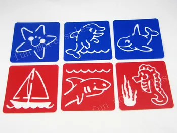  Zīmēšanas Trafareti Bērniem bērnu zīmējumu veidnes Plastmasas zīmēšanas rotaļlietas sealife 12Designs 128x128mm